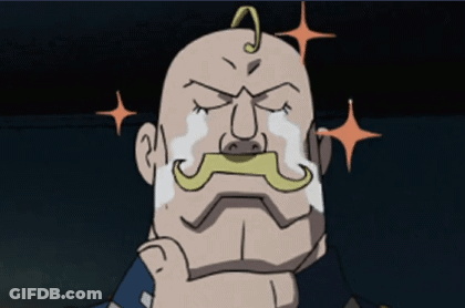 A Bald Man With A Mustache Is Crying With Tears On His Face GIF