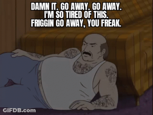 Bald Man With Mustache Lying On Floor Damn It Go Away GIF