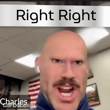 A Bald Man With A Mustache Is Making A Funny Face In Front Of A Sign That Says Right Right Charles . GIF