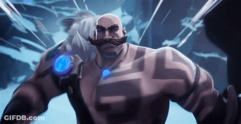 A Bald Man With A Mustache Is Wearing A Necklace With A Blue Pendant GIF