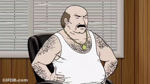 Bald Man With Mustache Wearing White Tank Top And Gold Chain GIF