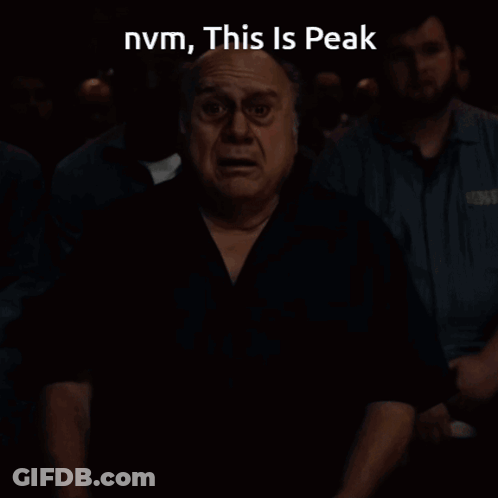 A Bald Man With A Surprised Look On His Face And The Words Nvm This Is Peak Above Him GIF