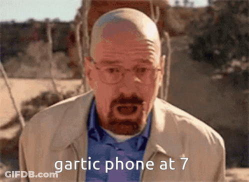 A Bald Man With Glasses And A Beard Says Gartic Phone At 7 .. GIF