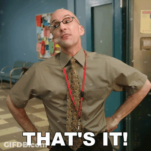 A Bald Man With Glasses And A Lanyard Around His Neck Is Standing With His Hands On His Hips And Says That 'S It GIF