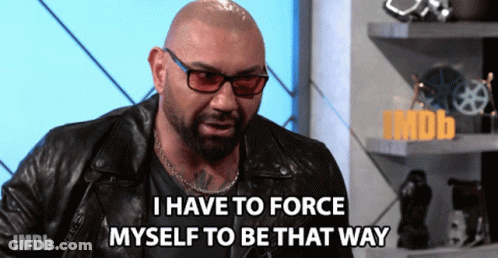 A Bald Man With Glasses And A Leather Jacket Says I Have To Force Myself To Be That Way GIF