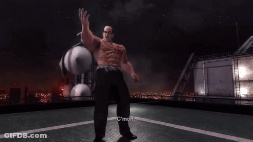 A Bald Man With Glasses Is Standing On Top Of A Building GIF