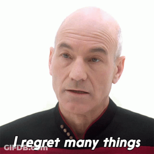 A Bald Man With The Words I Regret Many Things Below Him GIF