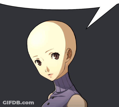 A Bald Woman With Her Eyes Closed And A Speech Bubble Behind Her GIF