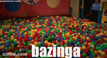 Ball Pit With Bazinga Written In White GIF