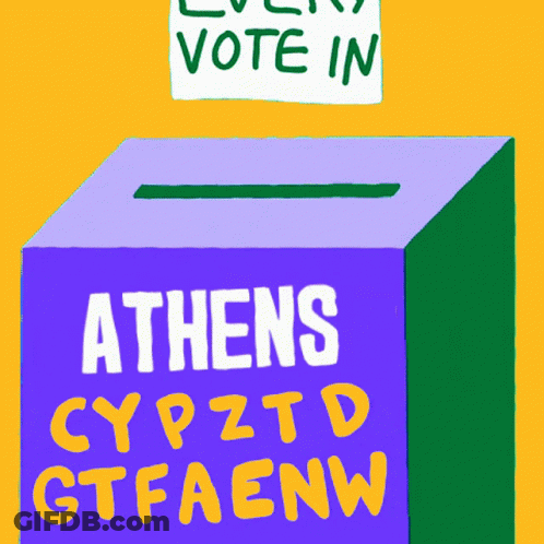 A Ballot Box That Says Every Vote In Athens On It GIF