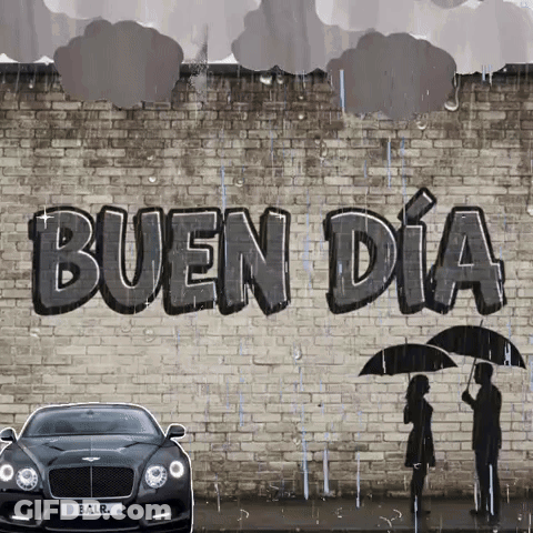 A Balr Car Is Parked In Front Of A Brick Wall That Says Buen Dia GIF