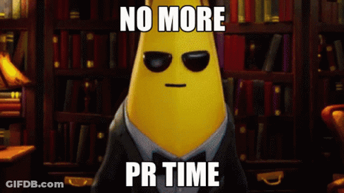 A Banana Wearing Sunglasses And A Suit Has The Words No More Pr Time On It GIF