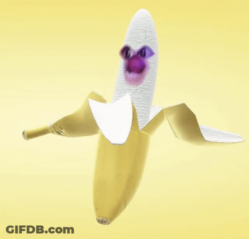 A Banana With A Purple Face On It Is Being Peeled GIF