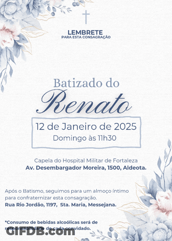 A Baptism Invitation For Renato Is Written In A Foreign Language GIF