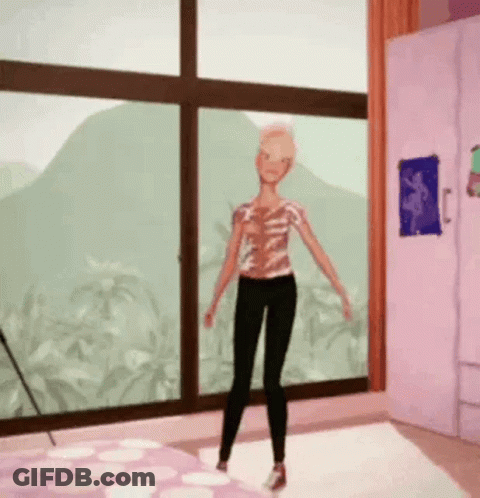 A Barbie Doll Is Standing In Front Of A Window In A Pink Room . GIF