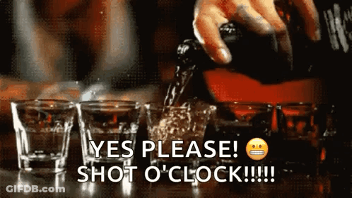 A Bartender Is Pouring A Shot Of Whiskey Into Shot Glasses GIF