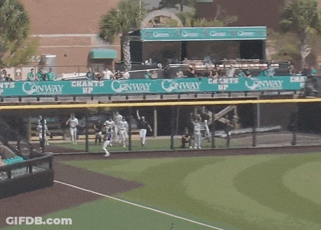 A Baseball Field With A Banner That Says " Conway " On It GIF