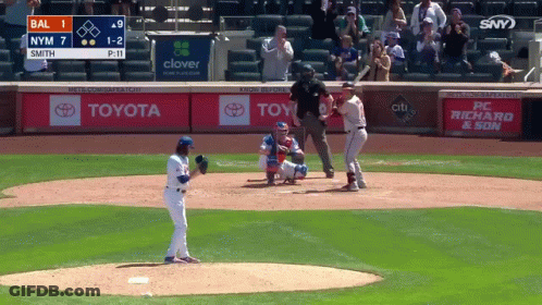 A Baseball Game Between Bal And Nym With A Score Of 1-2 GIF