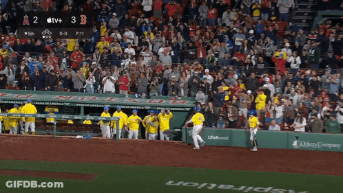 A Baseball Game Between The Angels And The Red Sox With A Score Of 3 To 2 GIF