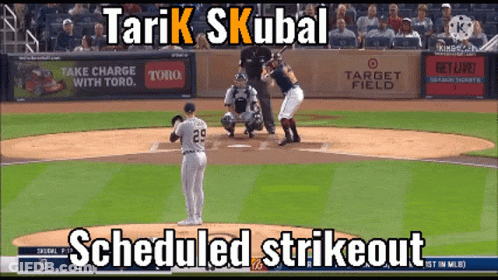 A Baseball Game Is Being Played And A Scheduled Strikeout Is Being Displayed GIF