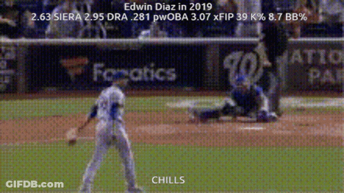 A Baseball Game Is Being Played And Edwin Diaz Is Playing GIF