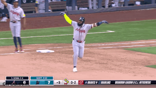 A Baseball Game Is Being Played Between Atlanta Braves And The Marlins GIF