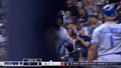 A Baseball Game Is Being Played Between Christian Yelich And Houser GIF