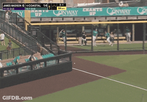 A Baseball Game Is Being Played Between James Madison 6 And Coastal 14 GIF