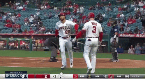 A Baseball Game Is Being Played Between The Angels And The Rangers GIF