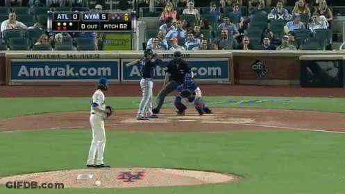 A Baseball Game Is Being Played Between The Atl And Nym Teams GIF