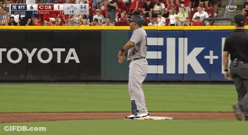 A Baseball Game Is Being Played Between The New York Yankees And Cincinnati Indians GIF