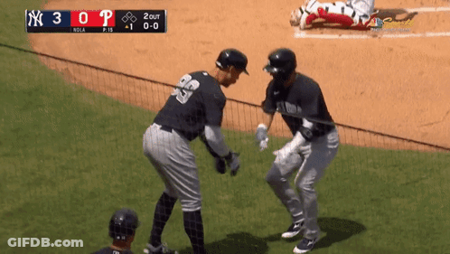 A Baseball Game Is Being Played Between The New York Yankees And The Philadelphia Phillies GIF