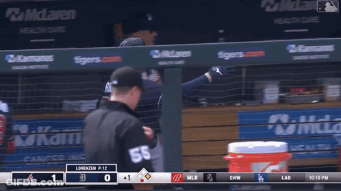 A Baseball Game Is Being Played Between The Tigers And The Dodgers GIF