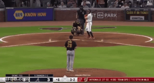 A Baseball Game Is Being Played In A Stadium And The Score Is 3-2 GIF