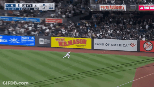 A Baseball Game Is Being Played In A Stadium Sponsored By Bank Of America GIF