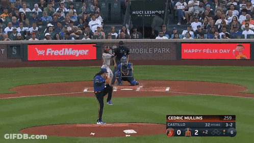 A Baseball Game Is Being Played In A Stadium That Is Sponsored By Fred Meyer GIF