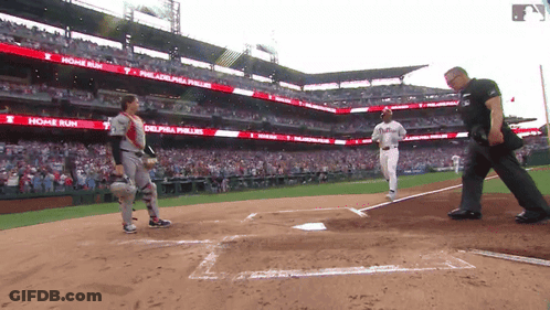 A Baseball Game Is Being Played In A Stadium That Says Home Run On It GIF