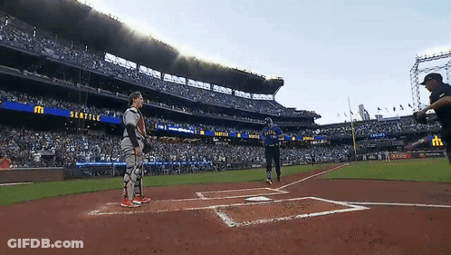 A Baseball Game Is Being Played In A Stadium That Says Seattle On The Side GIF
