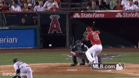 A Baseball Game Is Being Played In Front Of A Banner For State Farm GIF