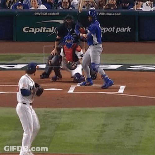 A Baseball Game Is Being Played In Front Of A Capital Depot Park Banner GIF