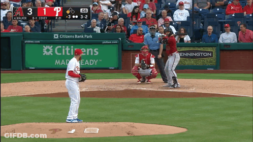 A Baseball Game Is Being Played In Front Of A Citizen 'S Bank Park Sign GIF