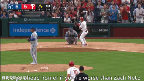 A Baseball Game Is Being Played In Front Of A Citizens Bank Park Banner GIF