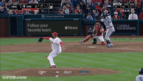 A Baseball Game Is Being Played In Front Of A Citizens Bank Park Banner GIF
