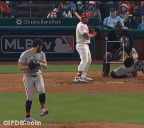 A Baseball Game Is Being Played In Front Of A Citizens Bank Park Sign GIF