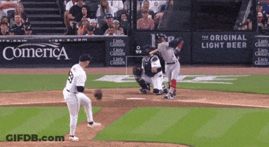 A Baseball Game Is Being Played In Front Of A Comerica Banner GIF