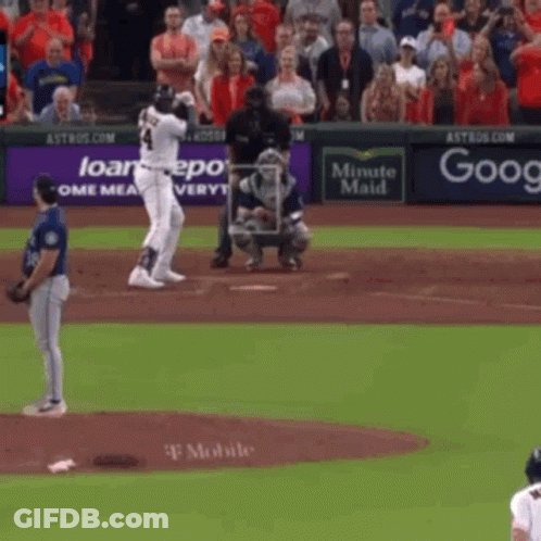 A Baseball Game Is Being Played In Front Of A Crowd Sponsored By Minute Maid And T Mobile GIF