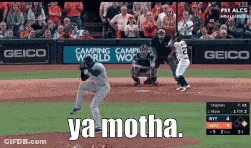 A Baseball Game Is Being Played In Front Of A Crowd With Advertisements For Geico And Camping World GIF