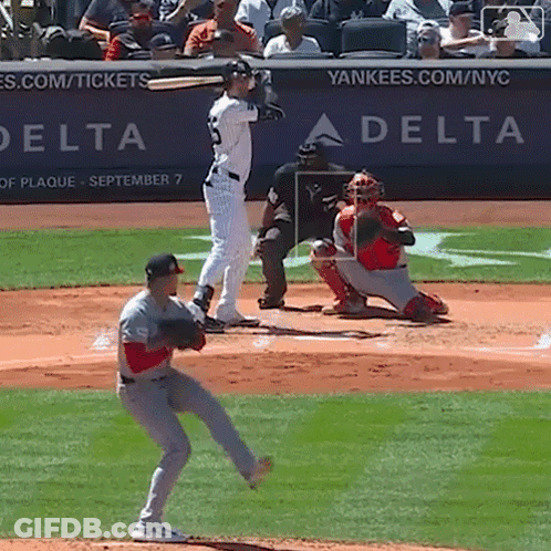 A Baseball Game Is Being Played In Front Of A Delta Sign GIF