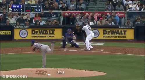 A Baseball Game Is Being Played In Front Of A Dewalt Advertisement GIF