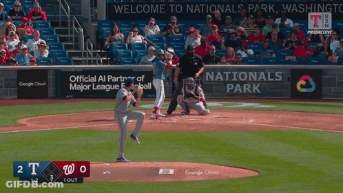 A Baseball Game Is Being Played In Front Of A Google Cloud Banner GIF